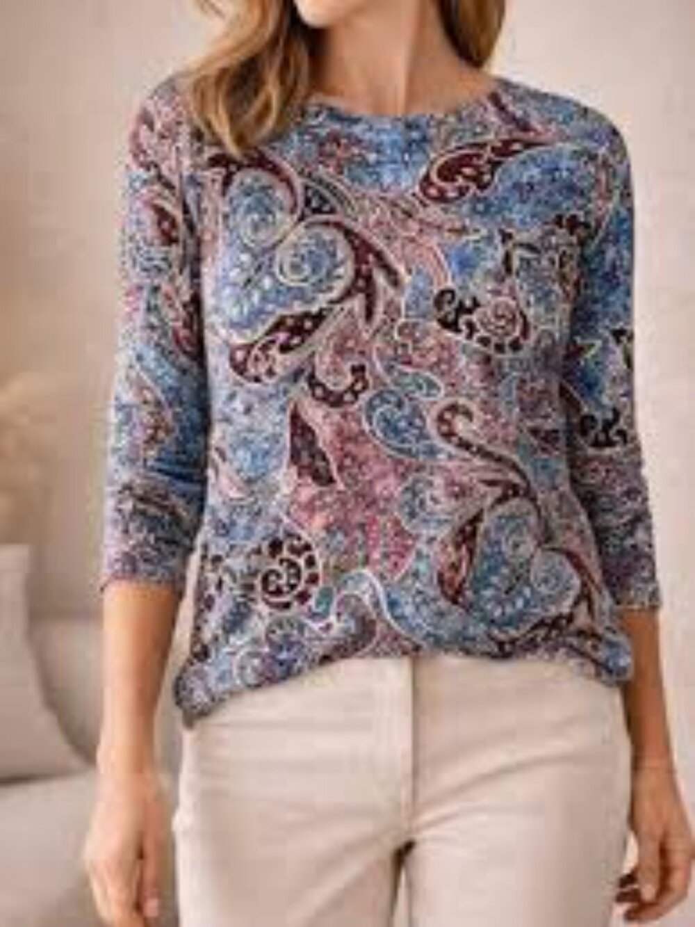 Chicos Paisley Womens Multicolor Long Sleeve Floral Blouse Size Large